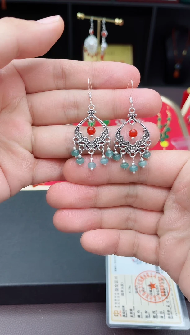 【闪购商品】翡翠耳饰银S925镶嵌432000