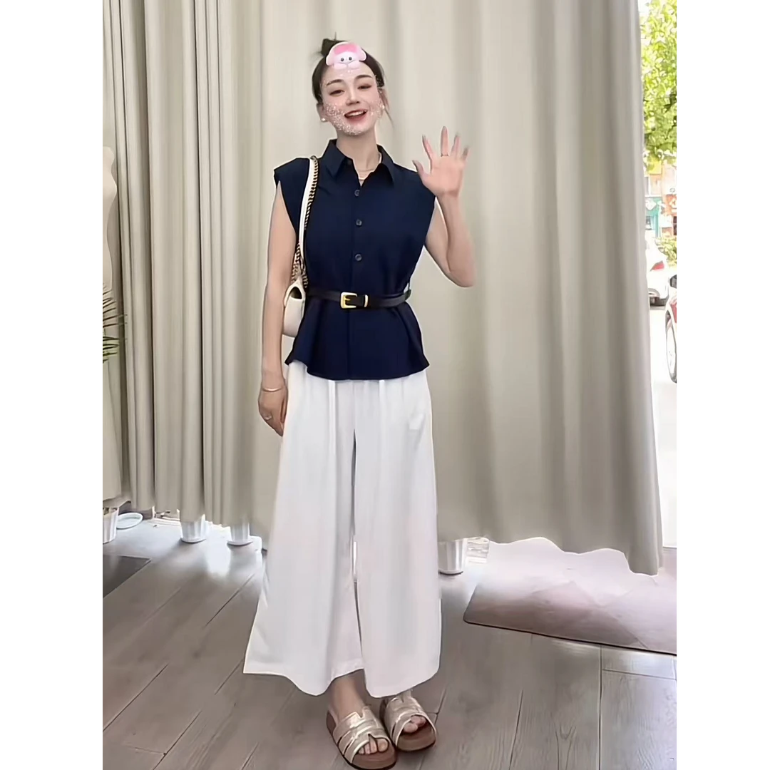 夏季无袖衬衫女设计感polo领气质上衣服独特漂亮小衫2025新款套装