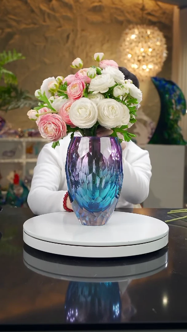 手工艺品琉璃福利金紫蓝切面花瓶