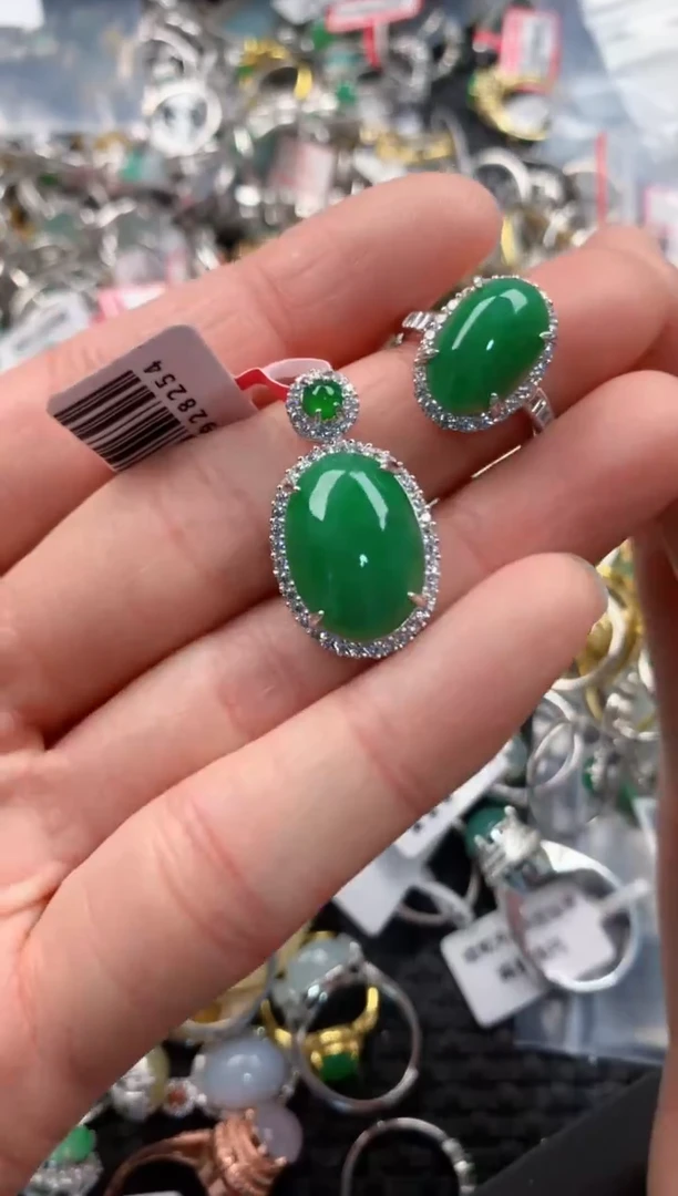 银S925镶嵌戒指翡翠222   9