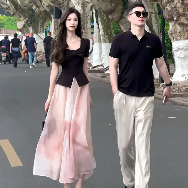 拉夏贝尔25夏网红洋气炸街女装法式气质女神上衣+半裙 10426 YY