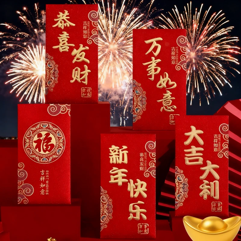 新款磨砂加厚通用立体烫金利是封春节结婚压岁