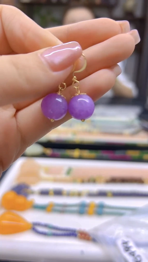 翡翠14K金镶嵌耳饰DIY款E494