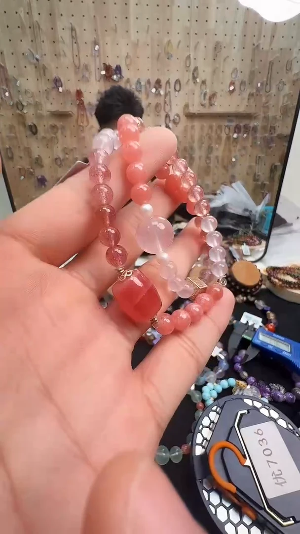 未镶嵌菱锰矿（红纹石）手链村2572 约12mm