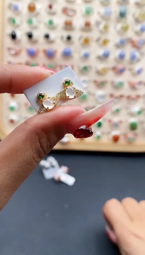 【闪购商品】翡翠耳饰银S925镶嵌缅甸天然A货翡翠333  5+