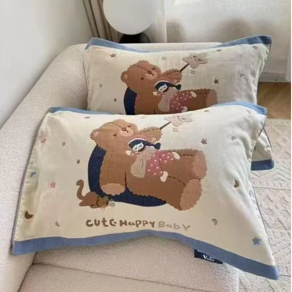 A类抗菌纯棉枕巾男女通用纱布亲肤防螨防头油四季枕头巾一对