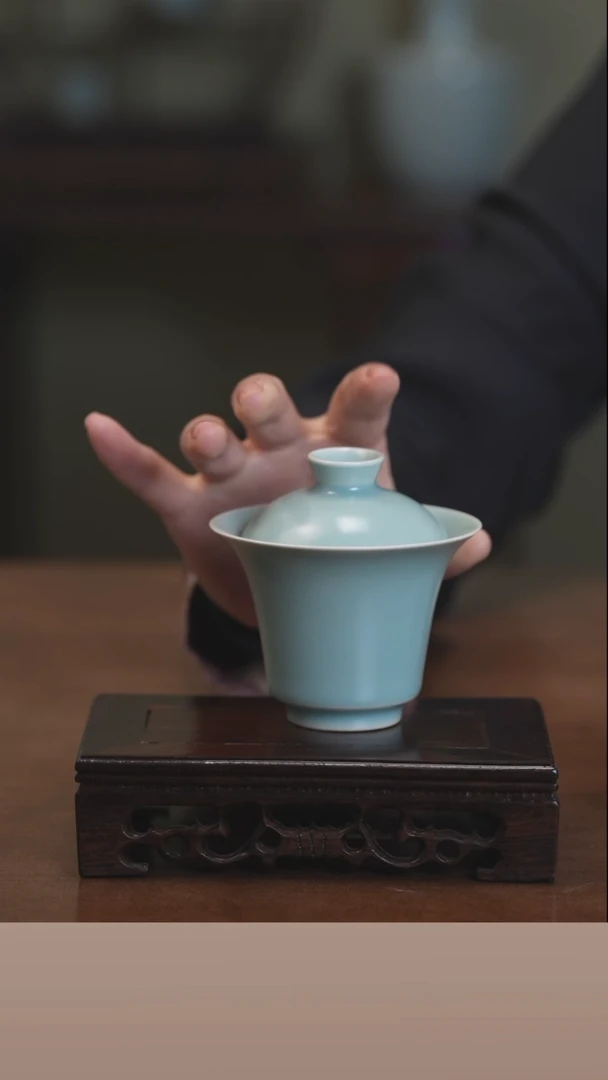 【闪购商品】清凉寺原产地仿古釉手工汝瓷冰凌盖碗