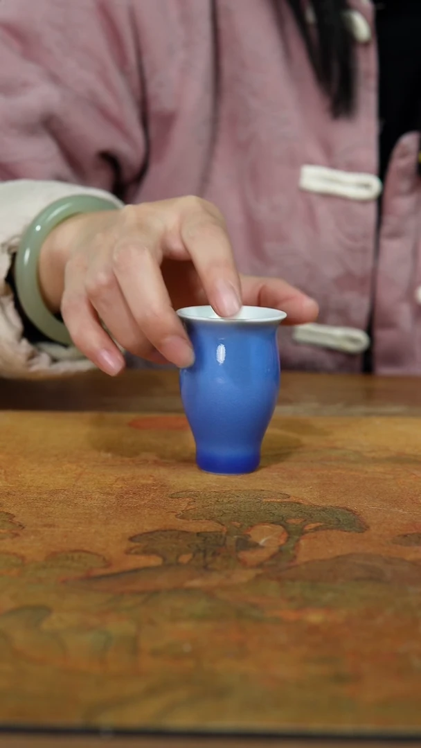 瓷片51天蓝闻香杯景德镇上庄陶瓷上庄陶瓷