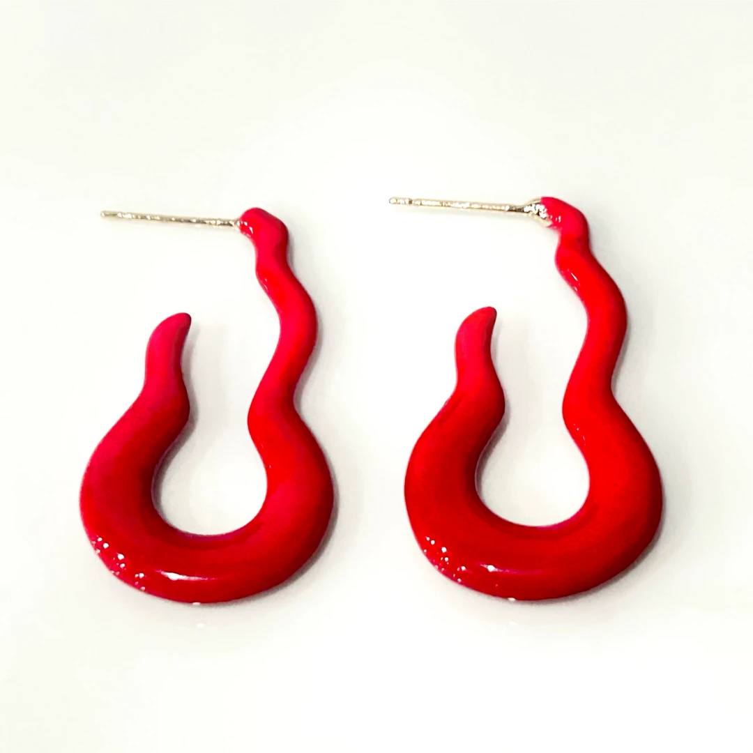 铜合金珐琅耳饰 4493西洋中古风 vintage复古红色葫芦耳圈