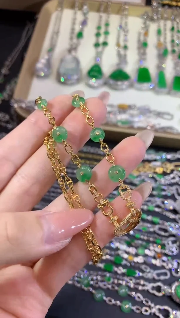 颈饰18K金镶嵌翡翠84-百搭链