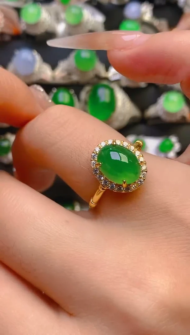 翡翠戒指银S925镶嵌天然