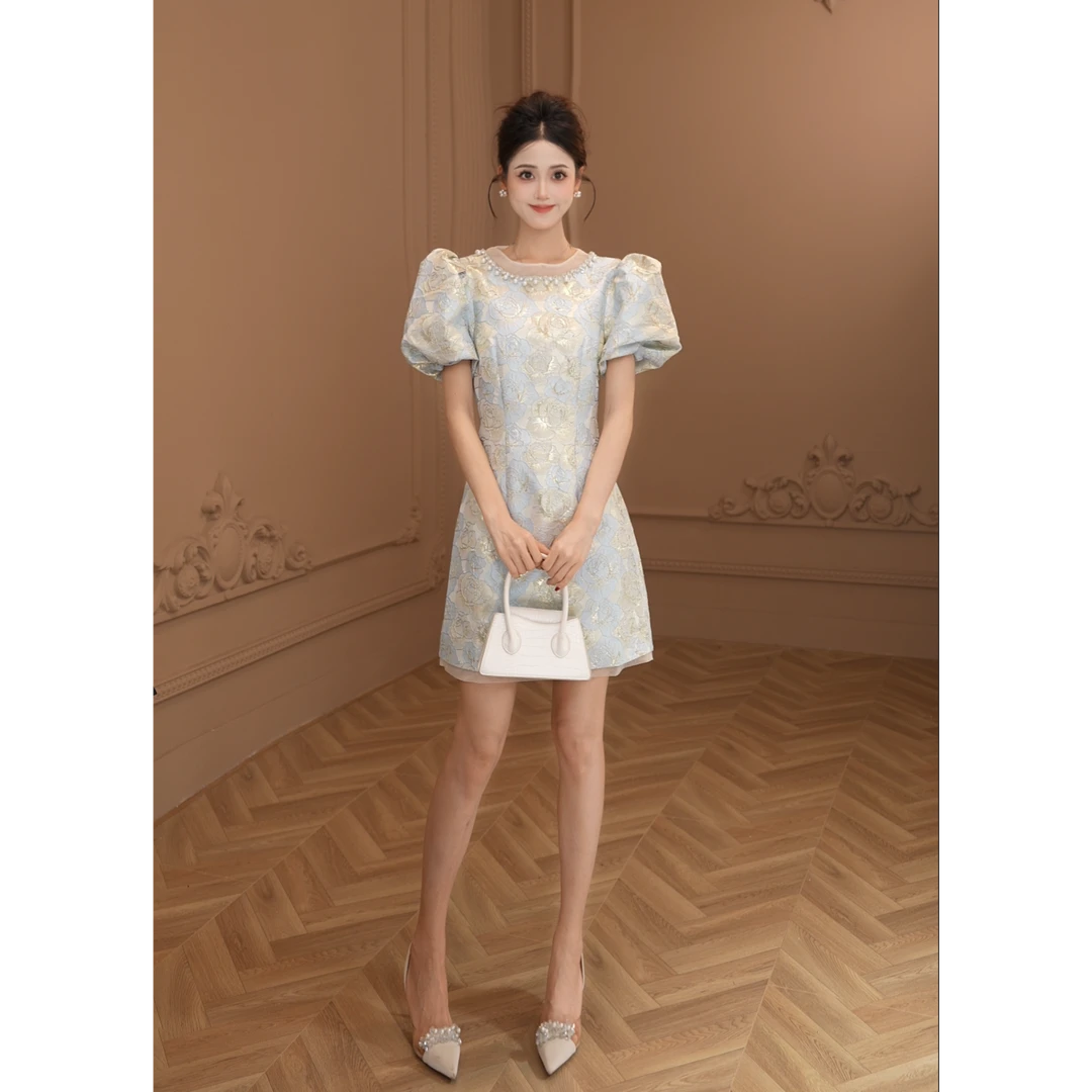 【柒老板定制】新款蕾丝收腰碎花显瘦气质短款修身女装连衣裙30876