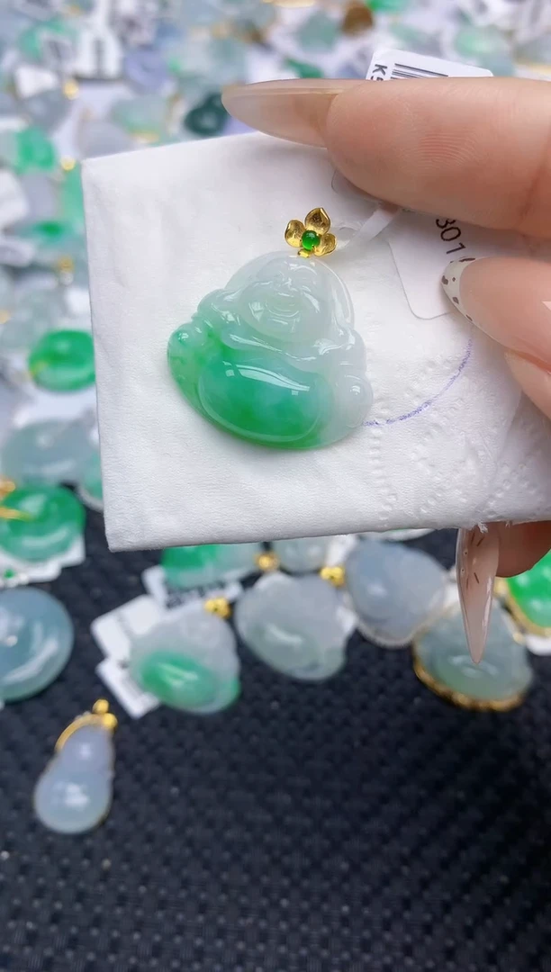 翡翠18K金镶嵌颈饰427   天然翡翠A货