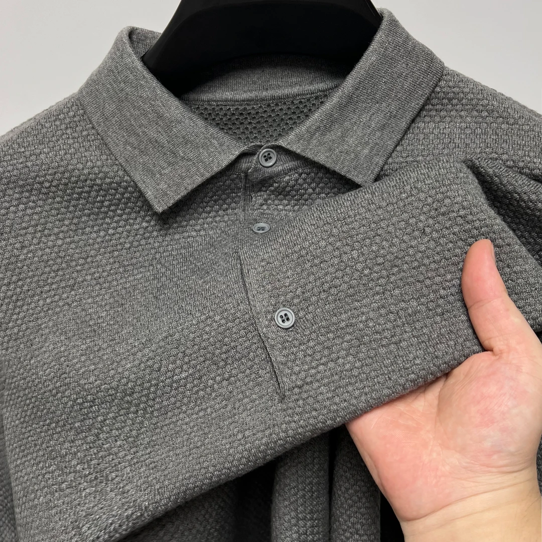 John Bunni高品质针织长袖T恤男士春秋季新款纯色百搭时尚POLO衫