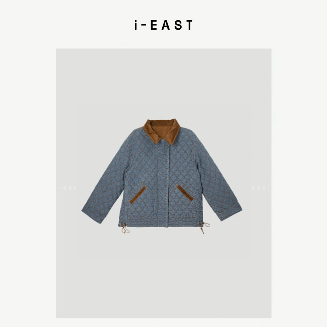 i-EAST 圣地亚哥印象~翻领撞色压格线羽绒服外套-4D 24CA19107