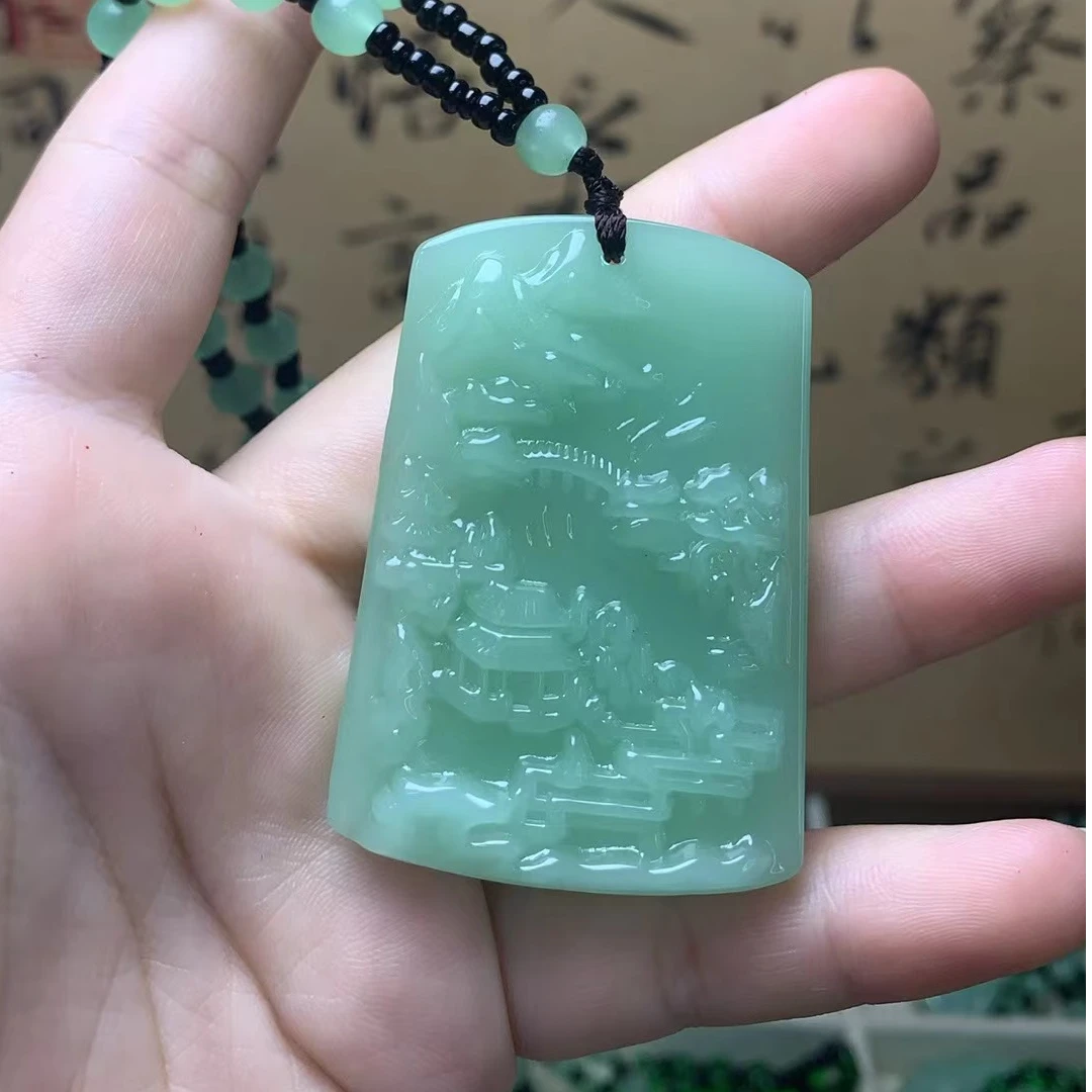 1hh时尚饰品浅绿色山水牌