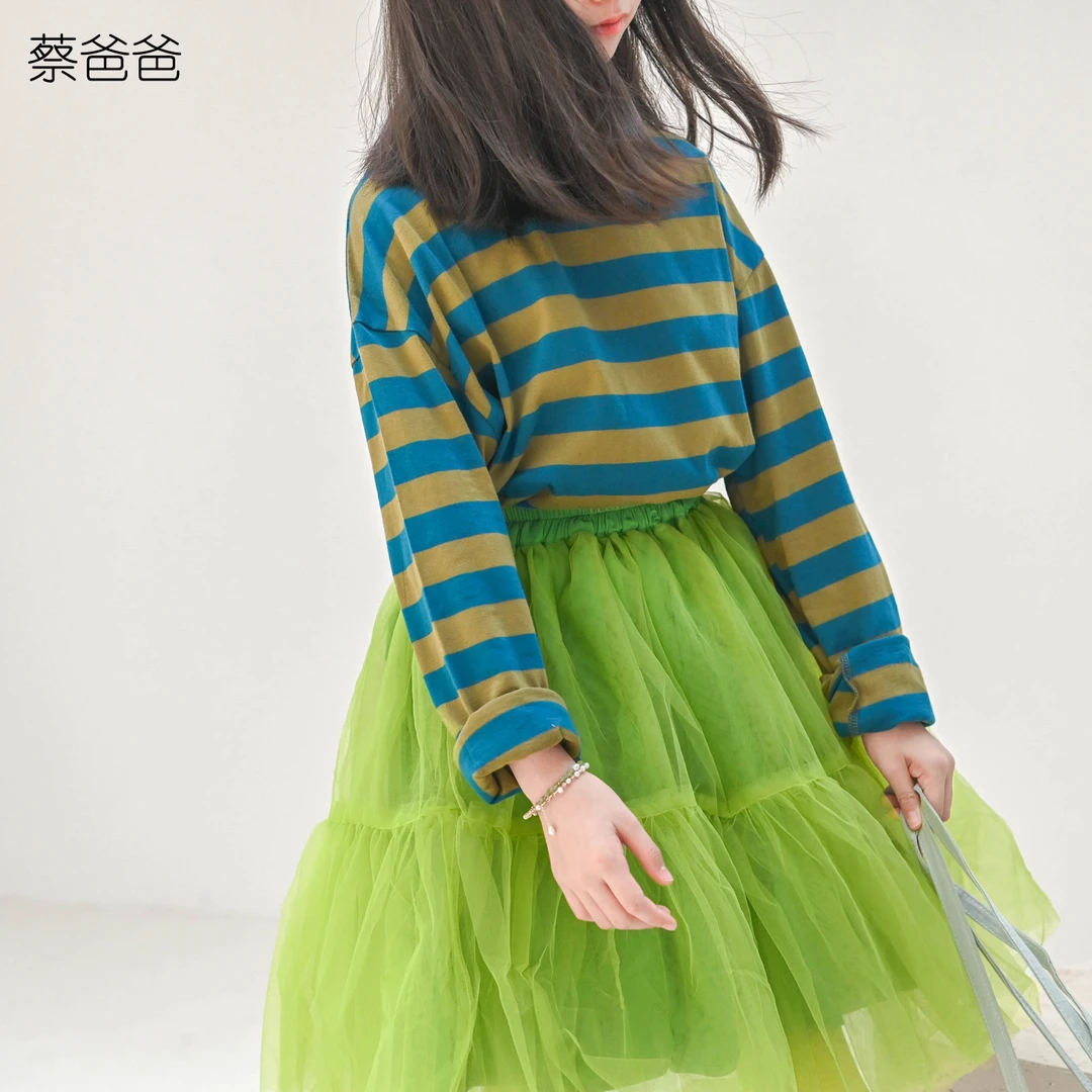 蔡爸爸童装新品秋装女大童绿色半身裙三层纱仙女裙小清新577+637