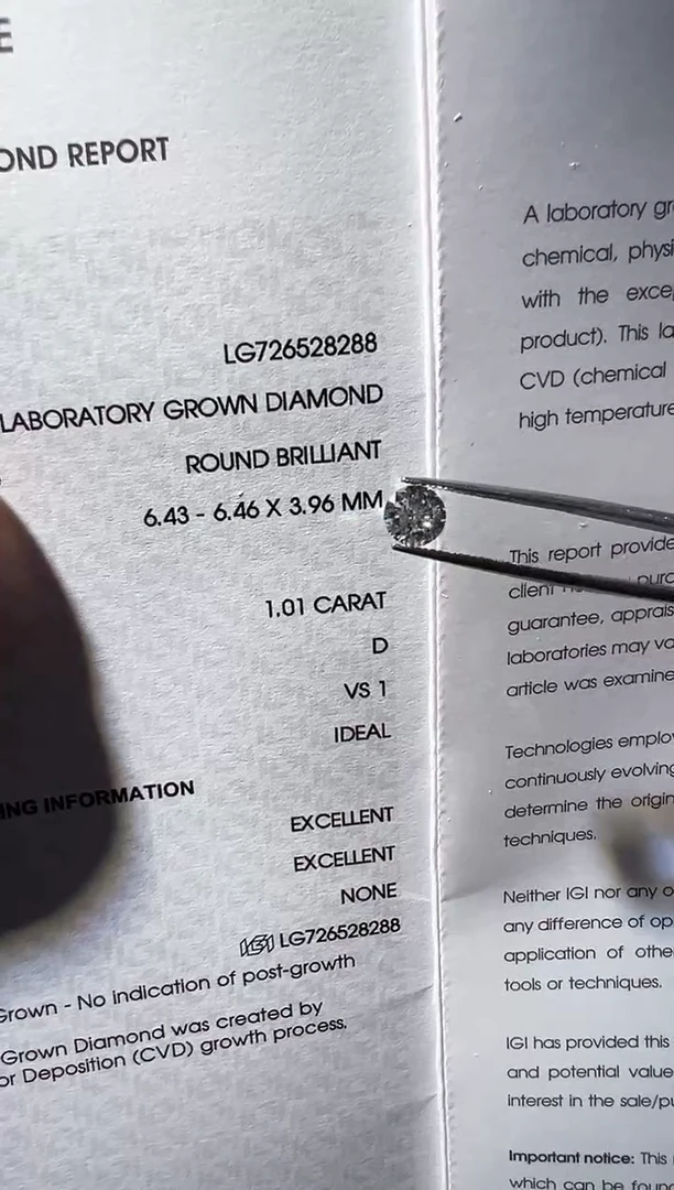 裸石实验室培育钻石仔LG8288 1.01ct