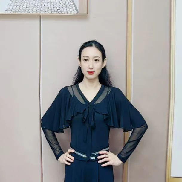 欢舞阁摩登舞A0762吉特巴时尚百搭女士V领交际广场舞大荷叶边舞衣