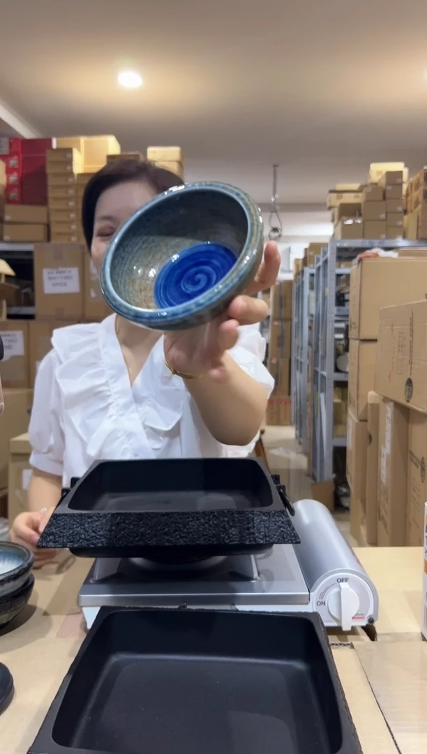 陶瓷美浓烧蓝流小钵1个