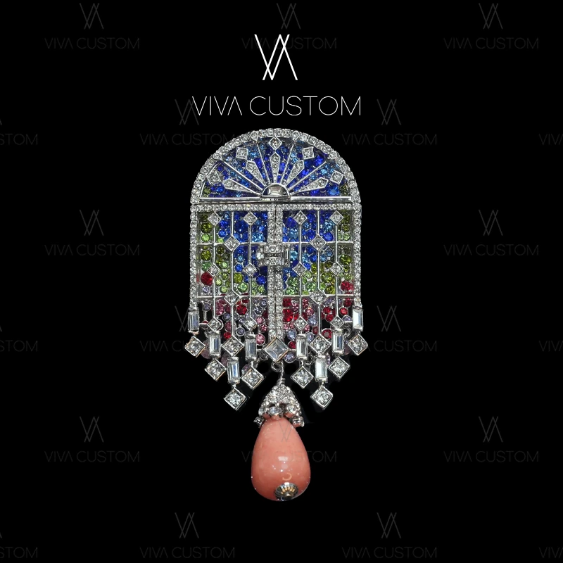 铜合金合成锆石胸针 (经典再现系列)重工华丽马赛克之门胸针