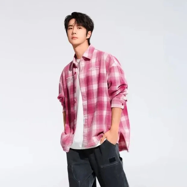 安踏【王一博同款】SV格子衬衫男子新款时尚上衣薄外套152528613V