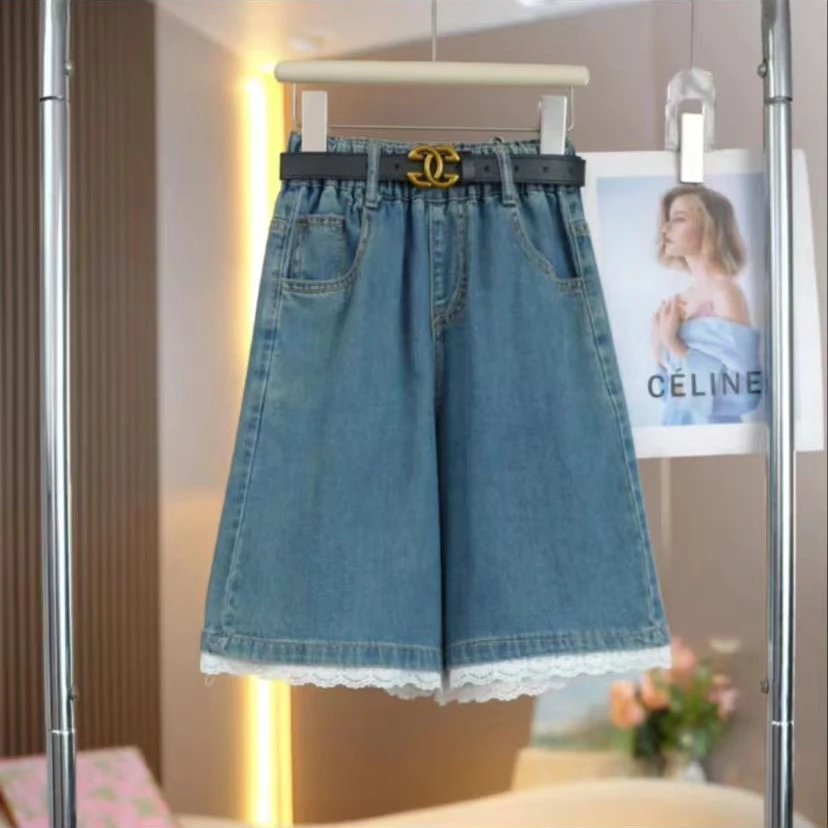 【专属定制】2025韩版~女童夏季新款甜美花边薄款休闲牛仔短裤9552