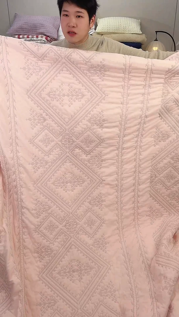 棉金丝罗格粉230*250单床盖纯棉