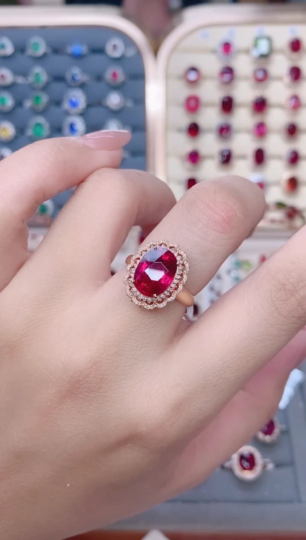 18K金镶嵌戒指+吊坠两用款红色碧玺-5.01ct双圈围钻款