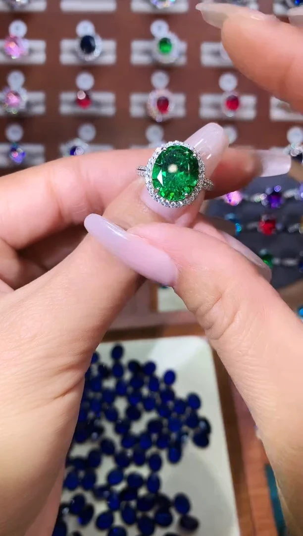 无925银莎弗莱绿色戒指