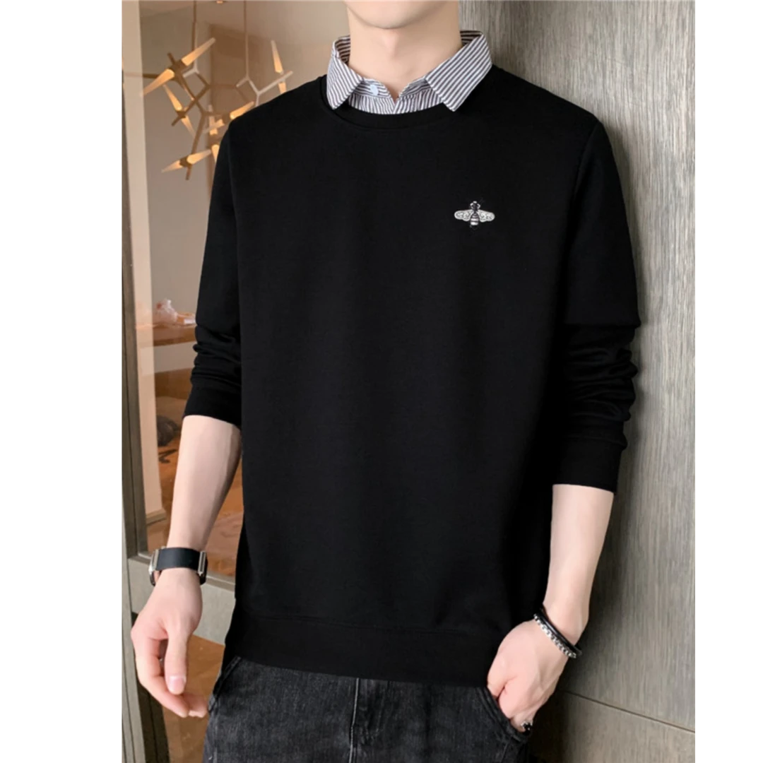 奇珀菲仑假两件卫衣男秋新款潮牌修身休闲男士衬衫领长袖