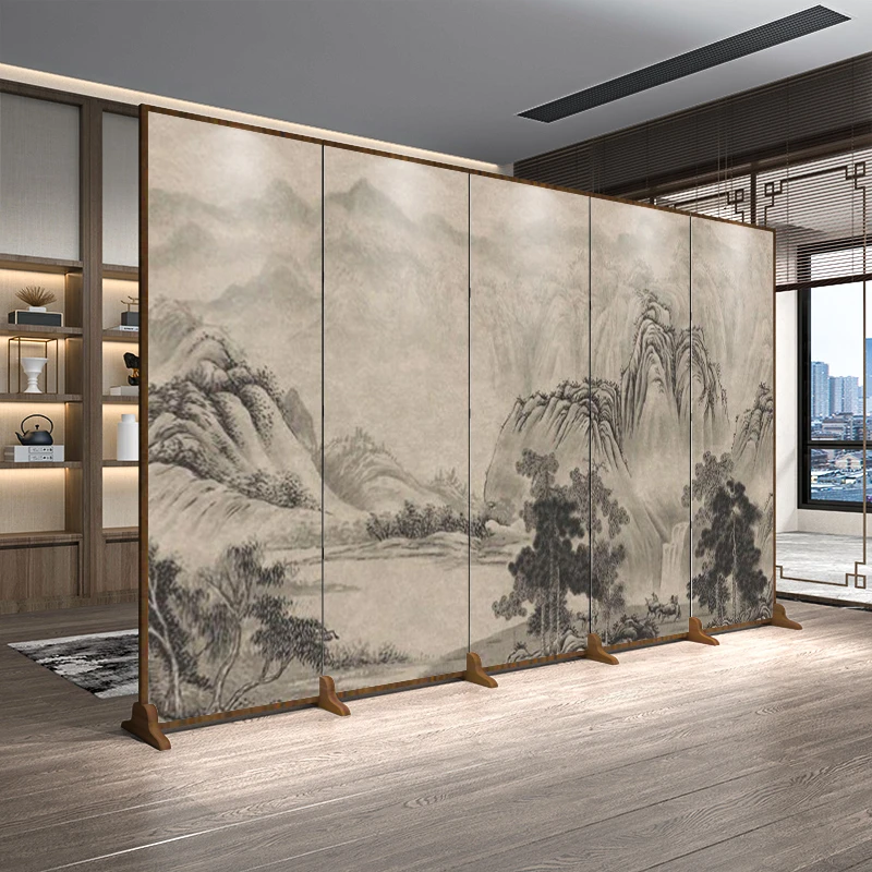 古典中式木质屏风隔断客厅进门玄关装饰茶室山水折屏折叠移动