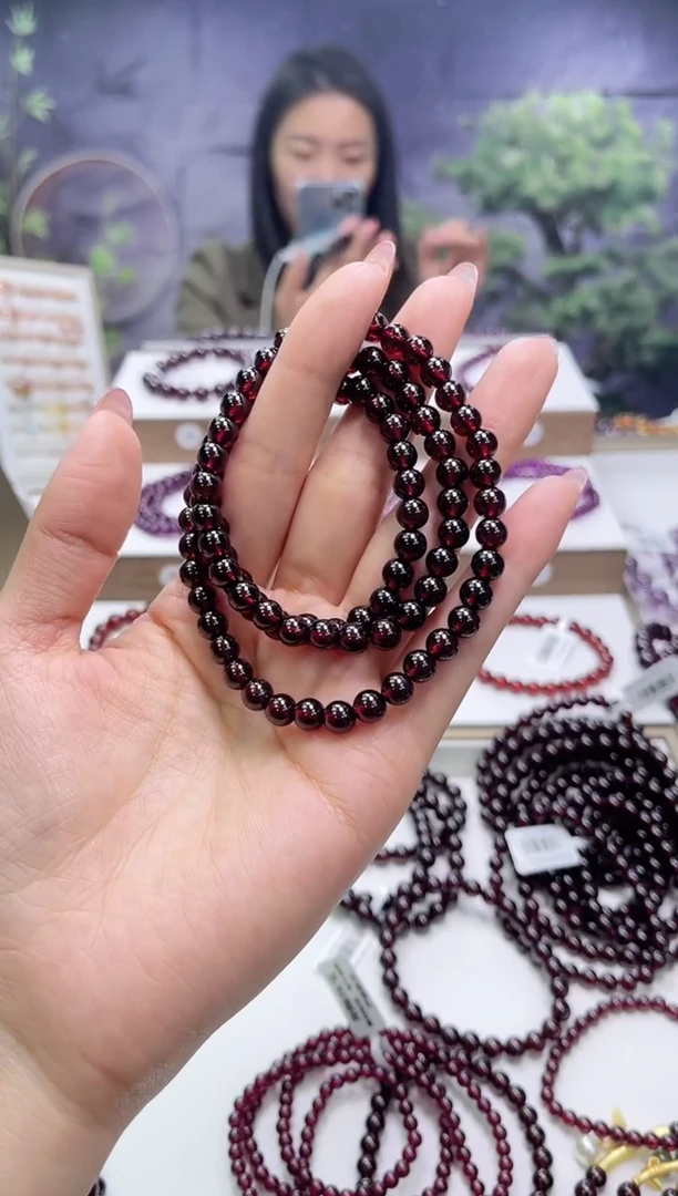 【闪购商品】石榴石手链未镶嵌石榴石多圈6mm+多样式发一