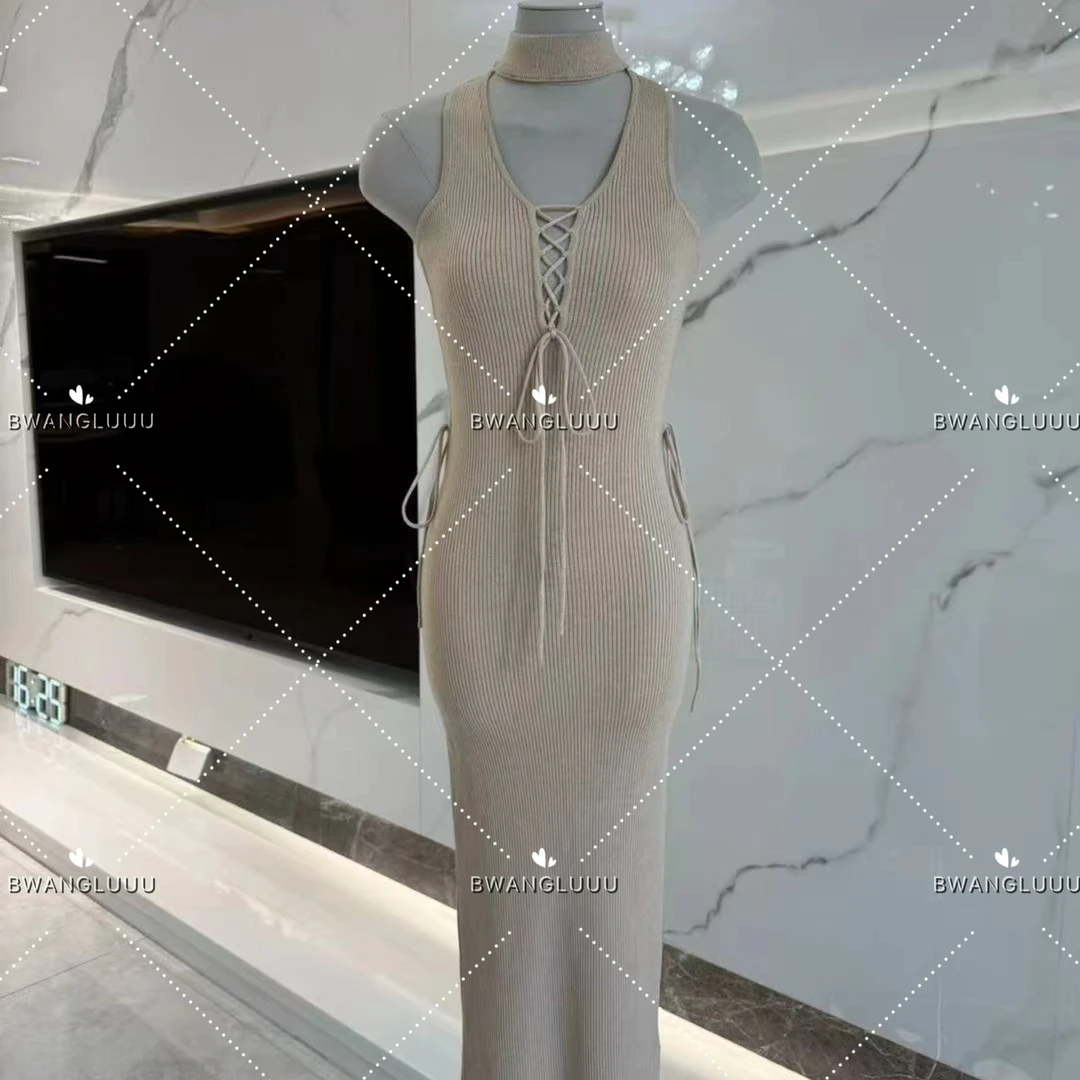 【徐徐啊】娇艳女主-静奢风显瘦轻奢礼服套头连衣裙纯色鱼尾裙时尚