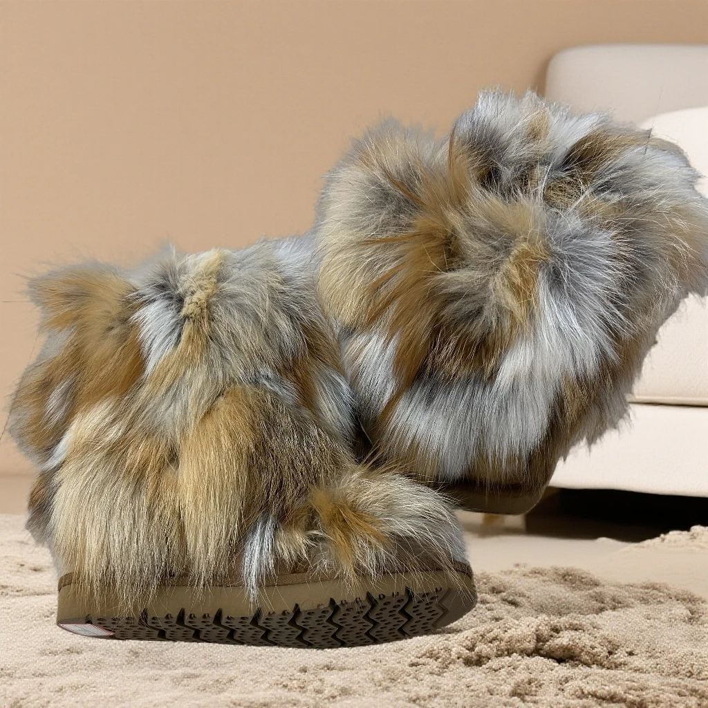 F2166女士时尚狐狸毛冬季中筒雪地靴