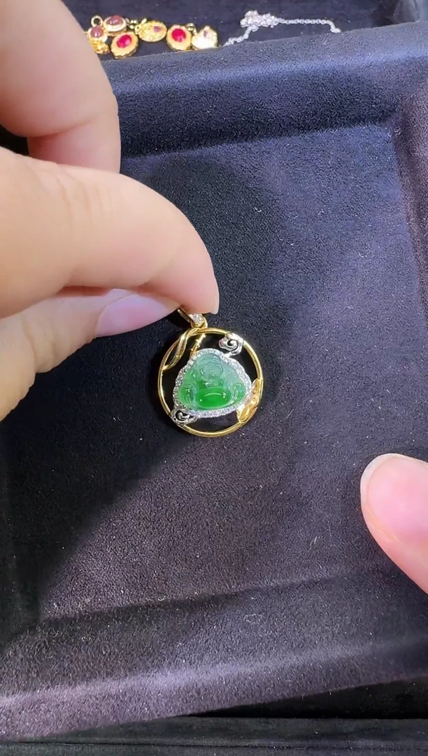 吊坠(不含链)银S925镶嵌翡翠佛公