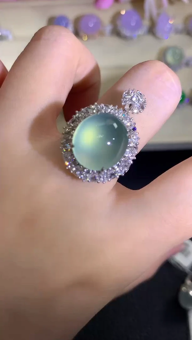 18K金镶嵌戒指翡翠清*～春日珠宝 B80