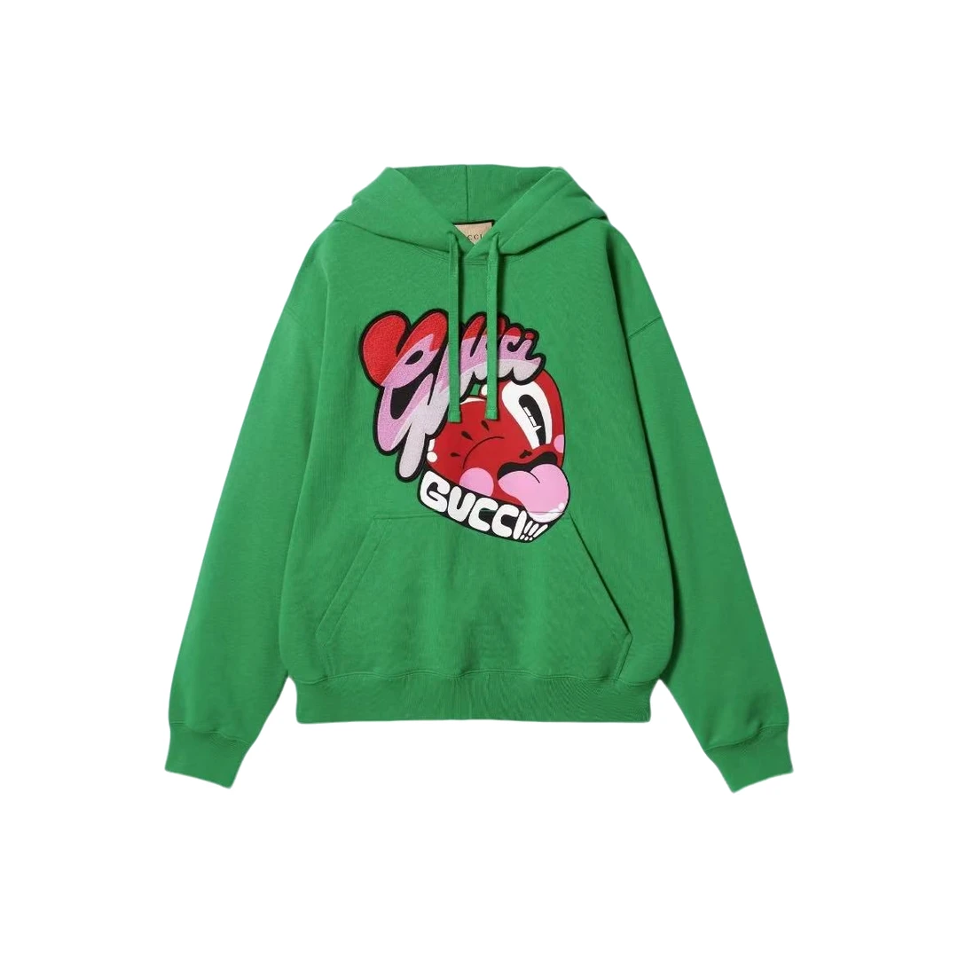 未使用 GUCCI/古驰 男款绿色Logo字母印花休闲时尚抽绳连帽卫衣