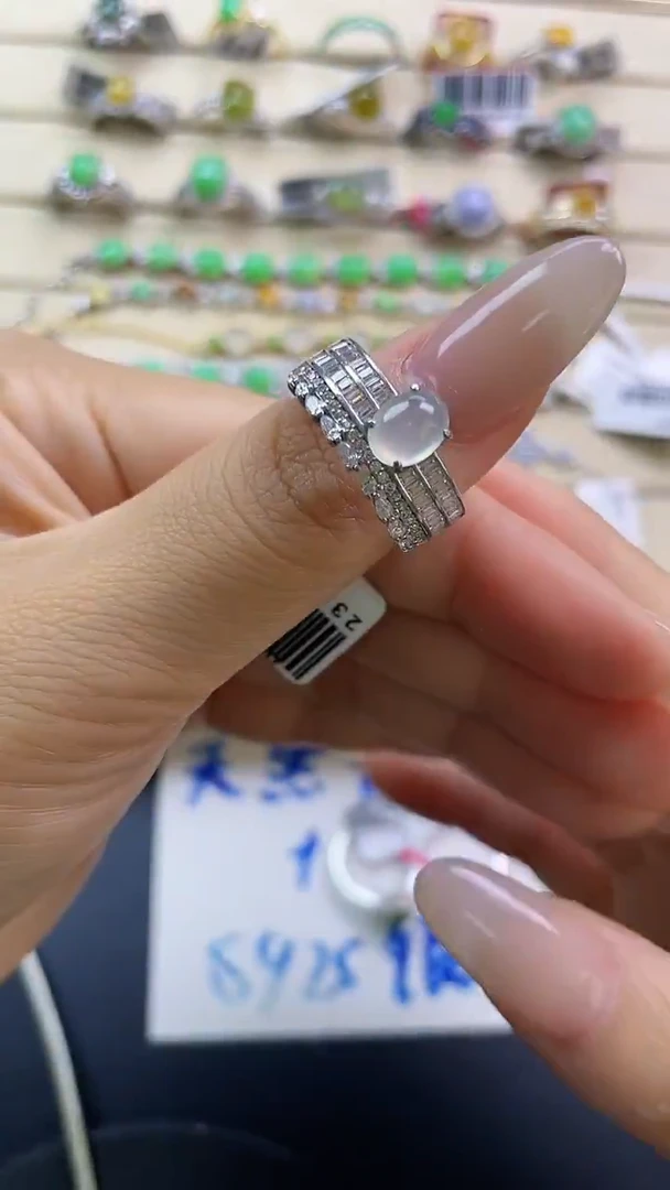 银S925镶嵌戒指翡翠翡翠 蛋面 银S925镶嵌