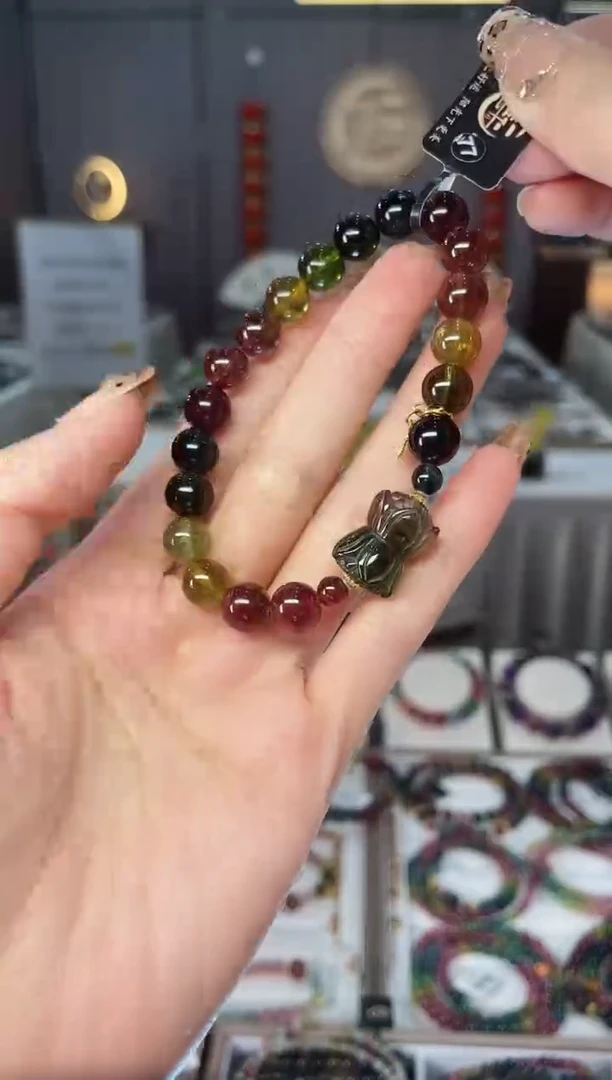 老矿碧玺净体单圈手串8mm+未镶嵌碧玺dan一物一证