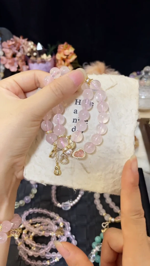 水晶手串未镶嵌冰透莫粉鎏金葫芦多样发一