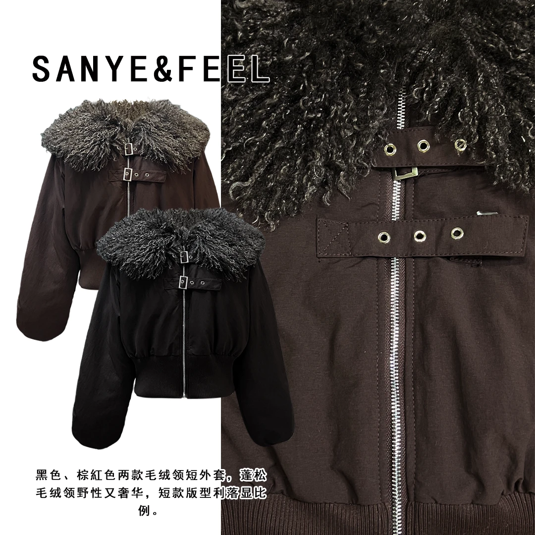 sanye&feel/妍三也【琉璃爵士】秋冬时尚毛领加绒棉服外套54391YX