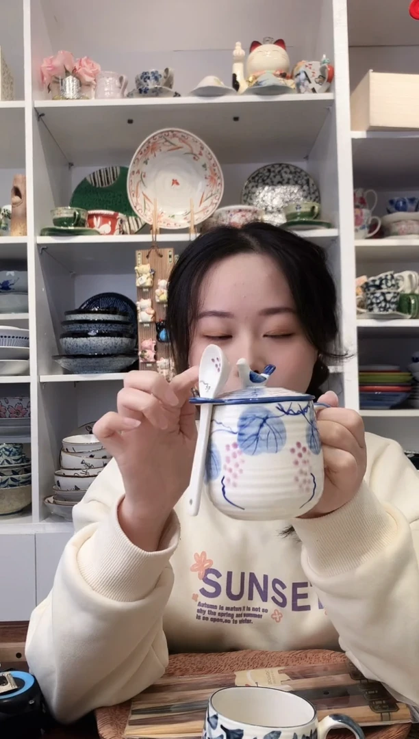 陶瓷美浓烧葡萄盖杯250ml