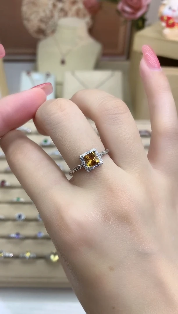 银S925镶嵌戒指黄晶方切