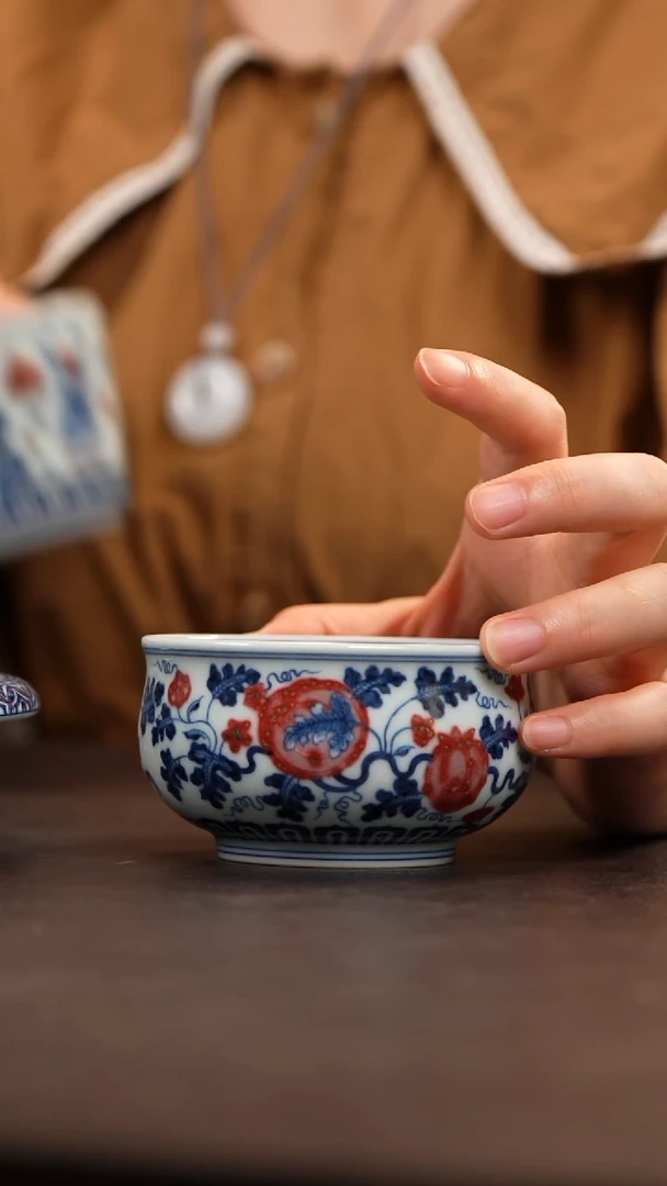 和然窑 青花釉里红西瓜炉式杯