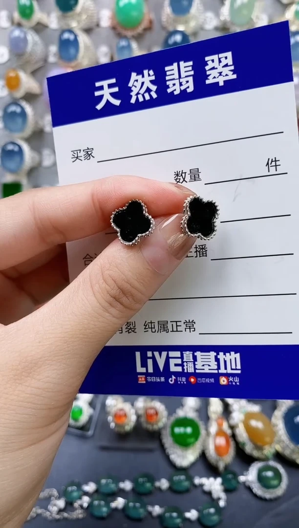 翡翠银S925镶嵌耳饰0148