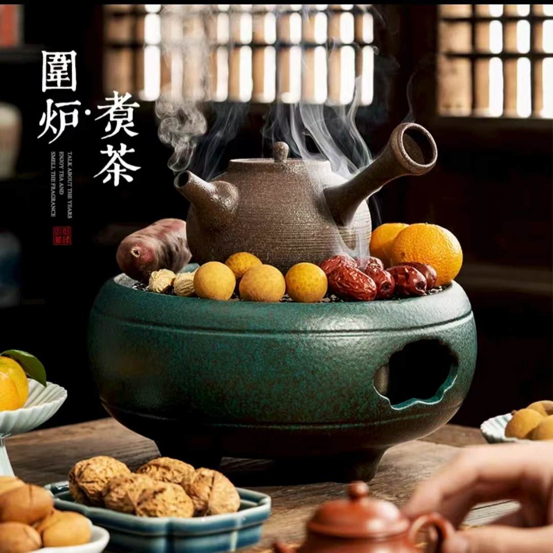 【送核桃炭】炭火围炉煮茶炉烤茶罐罐茶烧烤炭炉古风陶炉送整炭1斤