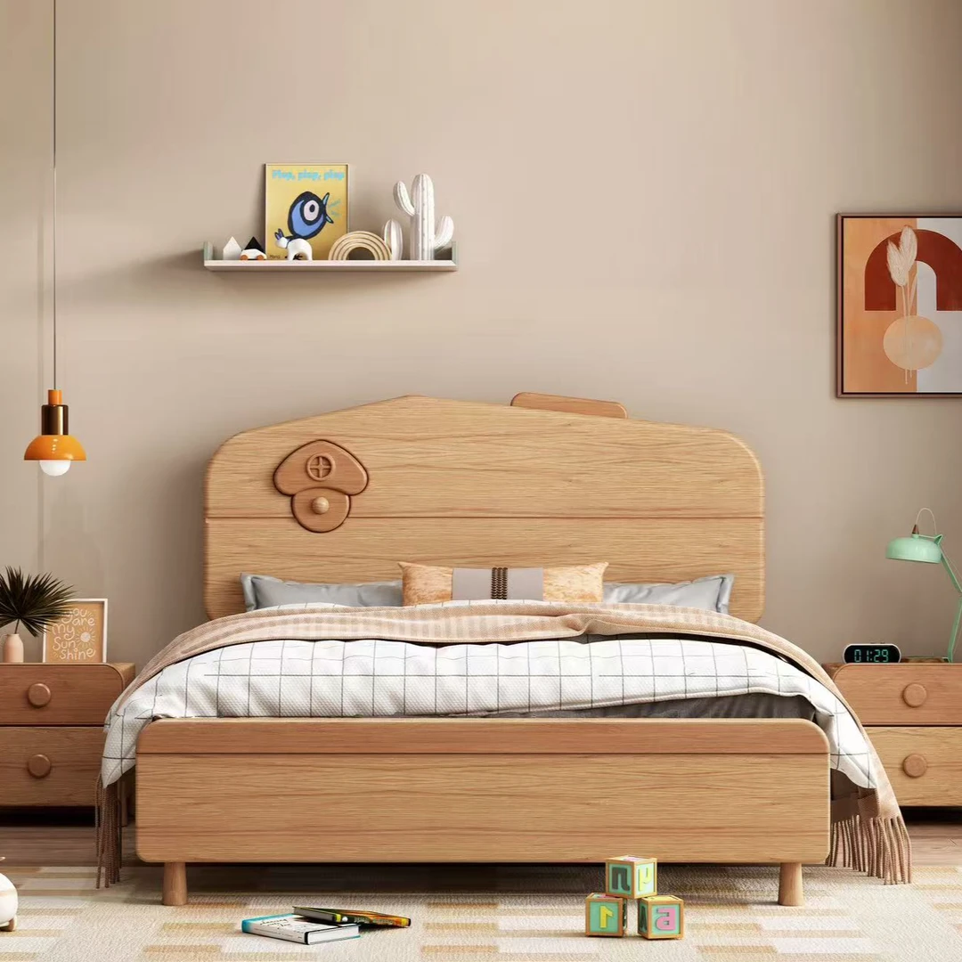 全实木床儿童床1.5米红橡木床架女孩小户型实木床纯实木榫卯