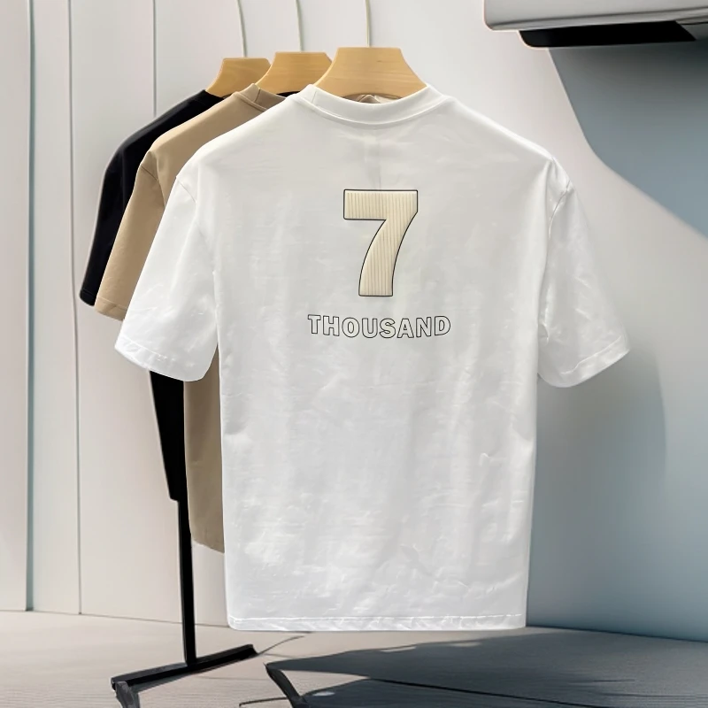 简潮时尚印花男士白色短袖T恤休闲圆领汗衫宽松帅气棉弹体恤上衣