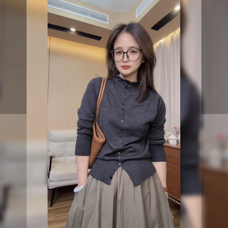 开衫款厚款针织女街头风毛针织衫长袖打底衫短款套头